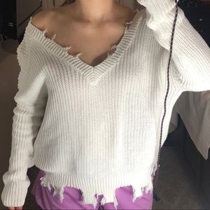V-neck Ripped Sweater